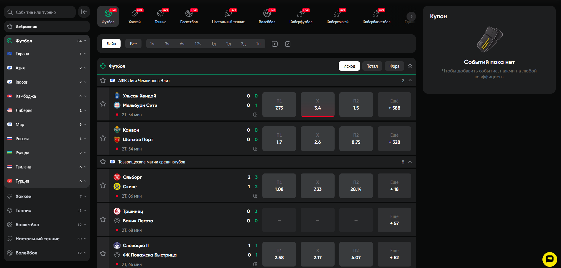 Линия ставок у букмекер BetBoom: турниры, коэффициенты и удобные фильтры для поиска матча